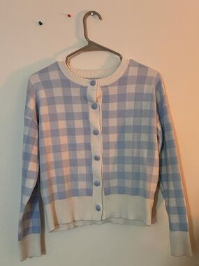Nanette Lepore Blue and Cream Gingham Button-Front Cardigan